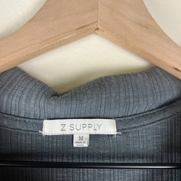 Z Supply Gray Ribbed Knit Long Sleeve Henley Maxi Dress - Picture 4 of 6